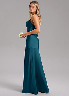 Azazie Grata Bridesmaid Dresses Ink Blue Sheath Side Slit Stretch Satin Dress image5