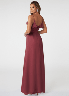 Azazie Natalia Vestidos de damas de honor Vestido de Merlot de Gasa de Corte en A image4