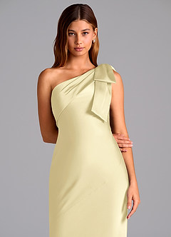 Azazie Yuanna Bridesmaid Dresses Lemon Sorbet Mermaid One Shoulder Stretch Satin Dress image7