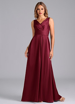 Azazie Karina Bridesmaid Dresses Burgundy A-Line Pleated Stretch Satin Dress image4