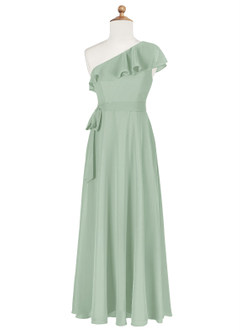 Azazie Eletta Junior Abito A-Line in Chiffon Increspato Agave image6