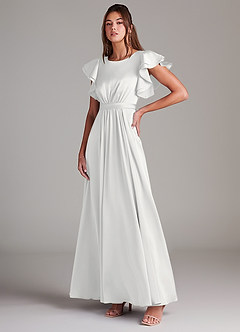 Azazie Daphne Modest Bridesmaid Dresses A-Line Ruched Stretch Satin Floor-Length Dress image4