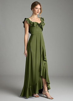 Azazie Lyra Vestidos de damas de honor Vestido de Oliva de Satén Elástico de Corte en A Convertible con Vestidos sin tirantes image5