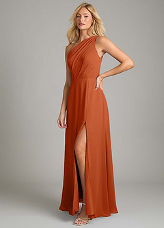 Azazie Phaedra Bridesmaid Dresses Burnt Orange A-Line One Shoulder Chiffon Dress image5