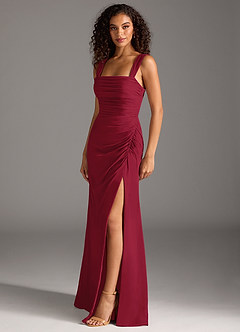 Azazie Jesaphine Bridesmaid Dresses Burgundy Sheath Bow Chiffon Dress image3
