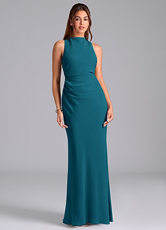 Azazie Evadne Bridesmaid Dresses Ink Blue A-Line Pleated Chiffon Dress image3