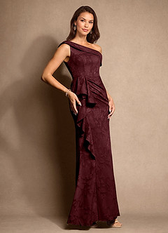 Azazie Hamptons Mother of the Bride Dresses Cabernet A-Line Pleated Floral Burnout Dress image4