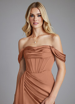 Azazie Amyra Bridesmaid Dresses Bronzer Mermaid Off the Shoulder Stretch Satin Convertible Dress image4