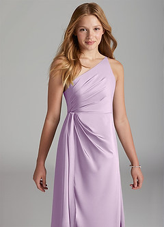 Azazie Mika Junior Robe Trapèze en Satin extensible Plissée Frostiges Flieder image7