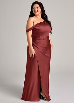 Azazie Madelyn Robes de demoiselle d'honneur Robe Sirène Convertible en Satin extensible Asymétrique Terracotta image11