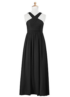 Azazie Jiya Junior Black A-Line Pleated Chiffon Dress image6