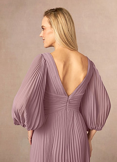 Azazie Zahara Mère de la mariée Robes Robe Trapèze en Mousseline de soie Col V plissé Rose Poussiéreuse image6