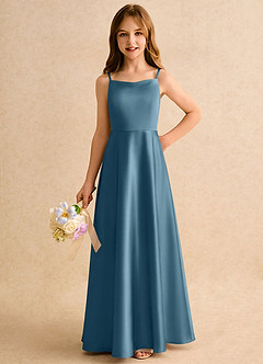 Azazie Joella Girls Formal Flower Girl Dresses Bermuda A-Line Pleated Stretch Satin Dress image3