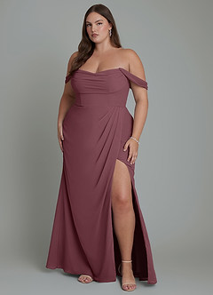 Azazie Johana Robes de demoiselle d'honneur Robe Sirène Convertible en Mousseline de soie Épaules dénudées Sangria image8