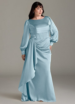 Azazie Raye Bridesmaid Dresses Moody Blue Mermaid Long Sleeve Stretch Satin Dress image9