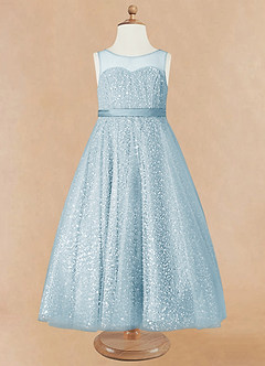 Azazie Siwa Flower Girl Dresses Sky Blue A-Line Beaded Tulle Dress image5
