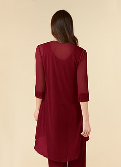 Azazie Frances Mother of the Bride Dresses Burgundy Jumpsuit/Pantsuit Scoop Mesh Dress image6