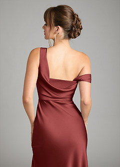 Azazie Madelyn Robes de demoiselle d'honneur Robe Sirène Convertible en Satin extensible Asymétrique Terracotta image7
