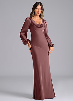 Azazie Rylina Bridesmaid Dresses Vintage Mauve Mermaid Long Sleeve Stretch Satin Dress image4