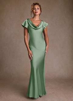 Azazie Shelby Mother of the Bride Dresses Matcha Mermaid Pleated Stretch Satin Dress image4