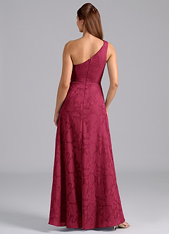 Azazie Brooke Robes de demoiselle d'honneur Robe Trapèze en Blumen-Burnout Ue épaule Bourgogne image2