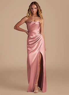 Azazie Leonis Bridesmaid Dresses Dusty Rose Mermaid Pleated Metallic Satin Convertible Dress image1