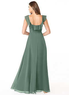 Azazie Jinny Brautjungfernkleider A-Linie Quadratischer Ausschnitt Gerüscht Chiffon Kleid Eukalyptus image2