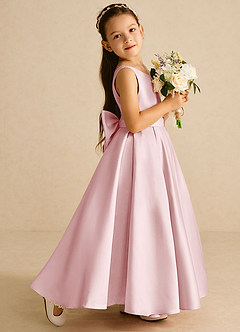 Azazie Pipsy Flower Girl Dresses Powder Pink A-Line Bow Matte Satin Dress image3