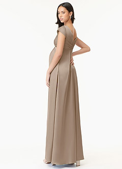 Azazie Allessia Maternity Bridesmaid Dresses A-Line Pleated Stretch Satin Floor-Length Dress image4