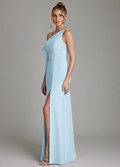 Azazie Aylin Bridesmaid Dresses Sky Blue Sheath Off the Shoulder Chiffon Dress image5