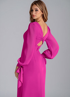 Azazie Mero Vestidos de damas de honor Vestido de Fucsia de Gasa de Corte Sirena con Manga larga image2