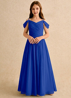 Azazie Chelo Girls Formal Robe Demoiselle D'honneur Fillette Robe Trapèze en Mousseline de soie Plissée Bleu Roi image4