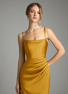 Azazie Leonis Bridesmaid Dresses Butterscotch Mermaid Pleated Stretch Satin Convertible Dress image3