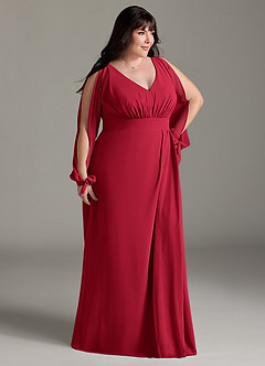 Azazie Matilda Bridesmaid Dresses Scarlet A-Line Long Sleeve Chiffon Dress image12