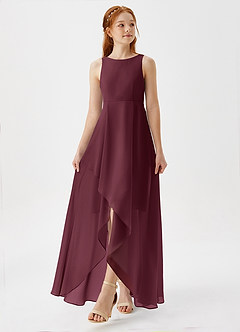 Azazie Lizette Junior Cabernet A-Line Pleated Chiffon Dress image4