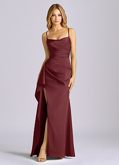 Azazie Sarai 신부 들러리 드레스 쉬스 코르셋 스트레치 새틴 바닥 길이 드레스 image3