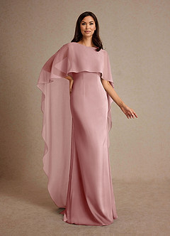 Azazie Milfred Mother of the Bride Dresses Dusty Rose Sheath Boatneck Stretch Satin Dress image3