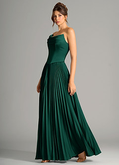 Azazie Saedra Bridesmaid Dresses Emerald A-Line Corset Stretch Satin Dress image4
