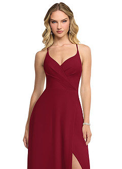 Azazie Davis Bridesmaid Dresses Burgundy A-Line V-Neck Chiffon Dress image4
