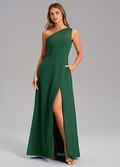 Azazie Phaedra Brautjungfernkleider A-Linie One-Shoulder Chiffon Kleid Dunkelgrün image3