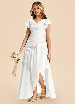 Azazie Pia Junior White A-Line Pleated Chiffon Dress image1