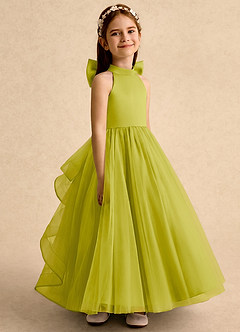 Azazie Emie vestidos de niña de las flores Vestido Hierba De Limón de Tul de Línea A con Plisado image6