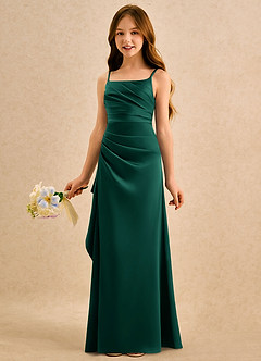 Azazie Cannoli Girls Formal Sukienki dla dziewczynek sypiących kwiaty Linia A Pofałdowany Satyna elastyczna Długość podłogi Sukienka image4