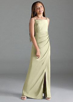 Azazie Leonis Junior Pistachio A-Line Pleated Stretch Satin Dress image3