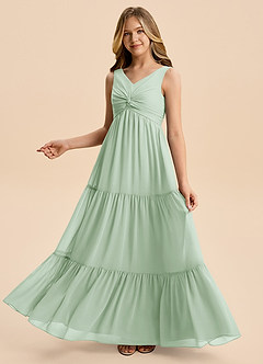 Azazie Devon Junior Vestido de Agave de Gasa de Corte en A con Volante image6