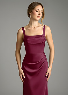 Azazie Alouette Bridesmaid Dresses Mulberry Mermaid Pleated Stretch Satin Dress image5
