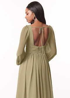Azazie Norah Abiti da Damigella Abito A-Line in Chiffon con Maniche lunghe e Scollo a V Verde Muschio image3