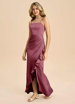 Azazie Buzzy Junior Etui Plissee Stretch-Satin Kleid Wüstenrose image7