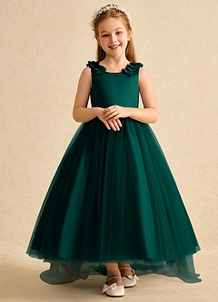 Azazie Lorita Robe Demoiselle D'honneur Fillette Robe Trapèze en Tulle Perlé Vert Pin image6