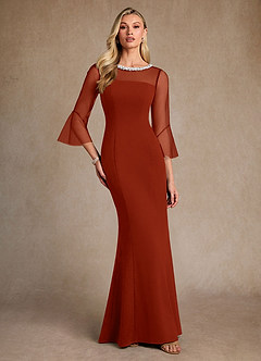 Azazie Bellevie 신부의 어머니 드레스 쉬스 구슬 스트레치 크레이프 플로어 길이 드레스 image4